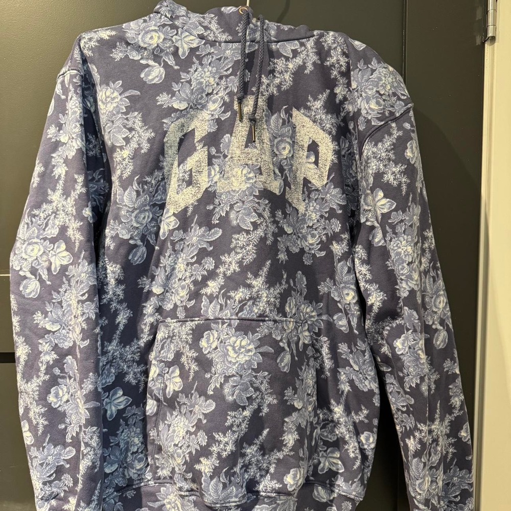 Gap x LoveShackFancy Floral Logo Hoodie Navy Blue White Toile Small